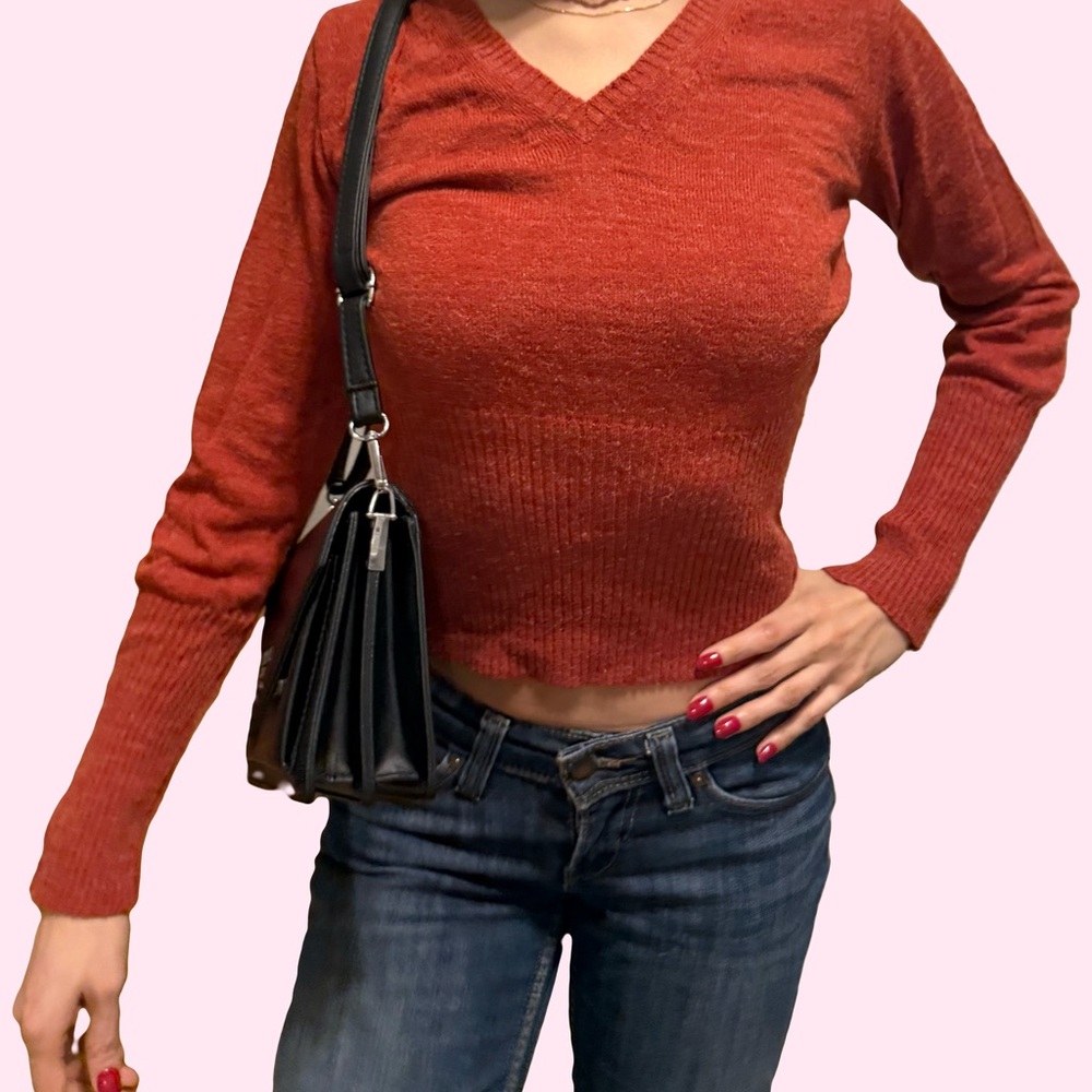 Women's V-Neck Rust Sweater